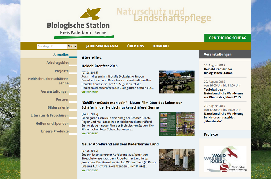 Neue Webseiten der Biologische Station Senne