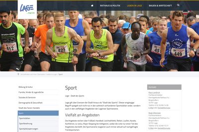 Neue Webseiten der Stadt Lage - Bereich Sport